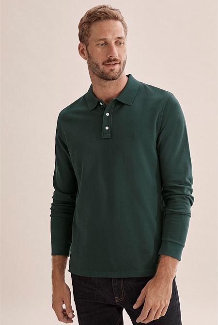 Long Sleeve Pique Polo | Curated for Comfort