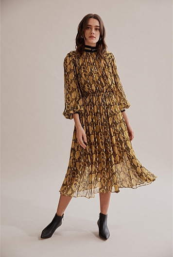 Mustard Snake Print Dress - Dresses | Country Road