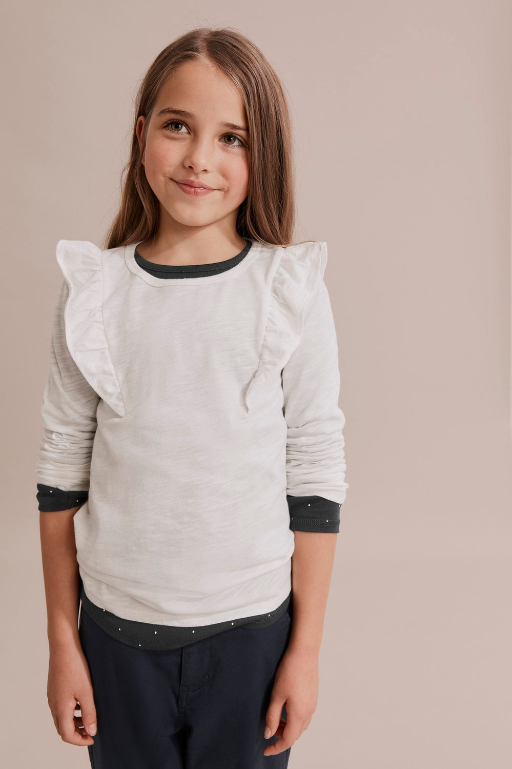 Cotton Slub Frill T-Shirt