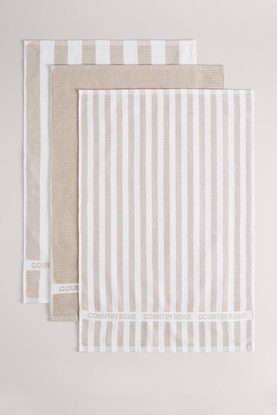 Cr Stripe Australian Cotton Tea Towel Pack Of 3