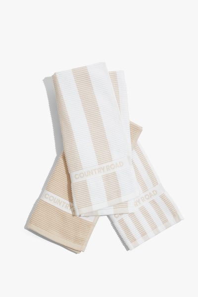 Cr Stripe Australian Cotton Tea Towel Pack Of 3