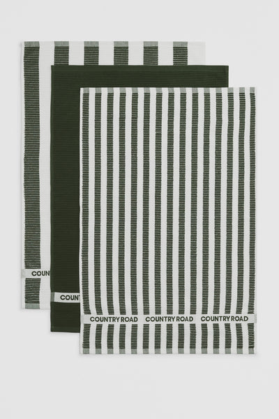 Cr Stripe Australian Cotton Tea Towel Pack Of 3