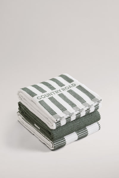 Cr Stripe Australian Cotton Tea Towel Pack Of 3