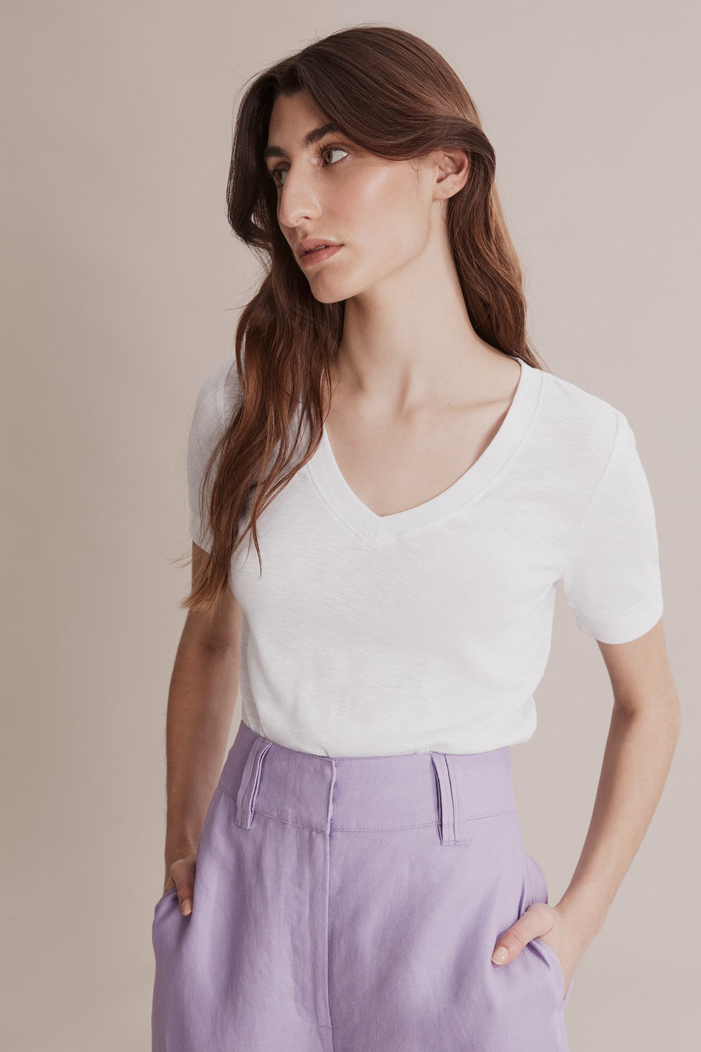 Textured Fitted V-Neck T-Shirt