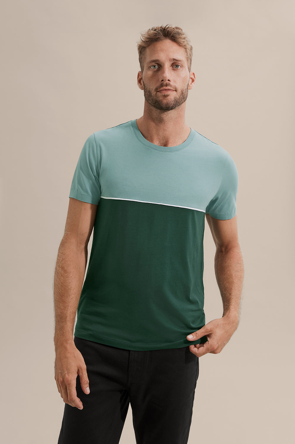 Piped Pima Panel Crew T-Shirt