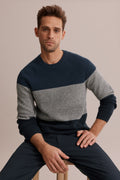 Wool Block Stripe Crew Knit