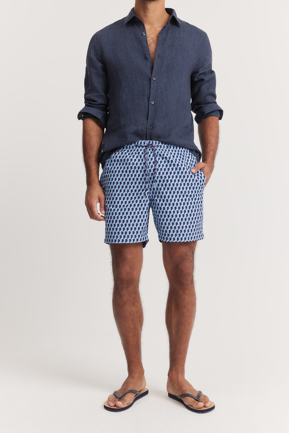 Recycled Polyester Geometric Print Swim Short