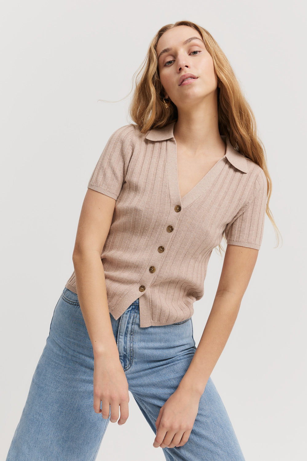 Cotton Button Front Knit Polo
