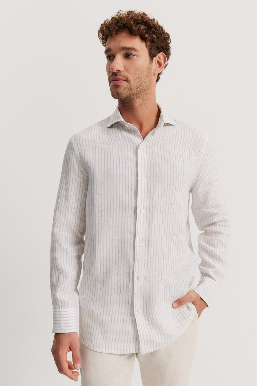Tailored Fit Linen Stripe Shirt