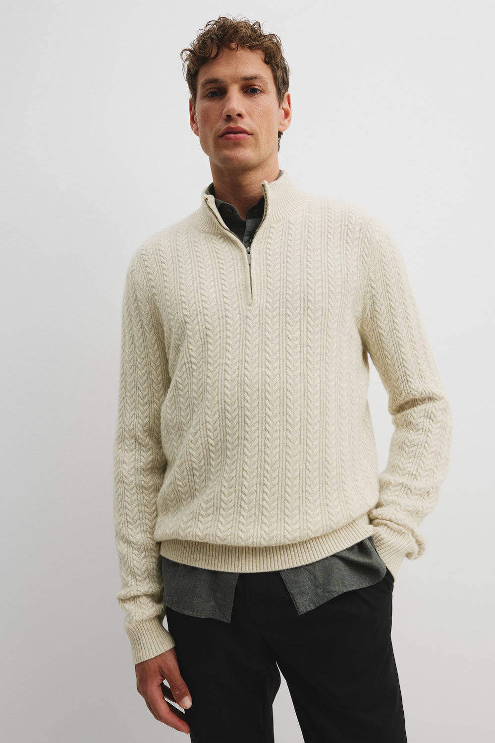 Cashmere Wool Cable Half Zip Knit