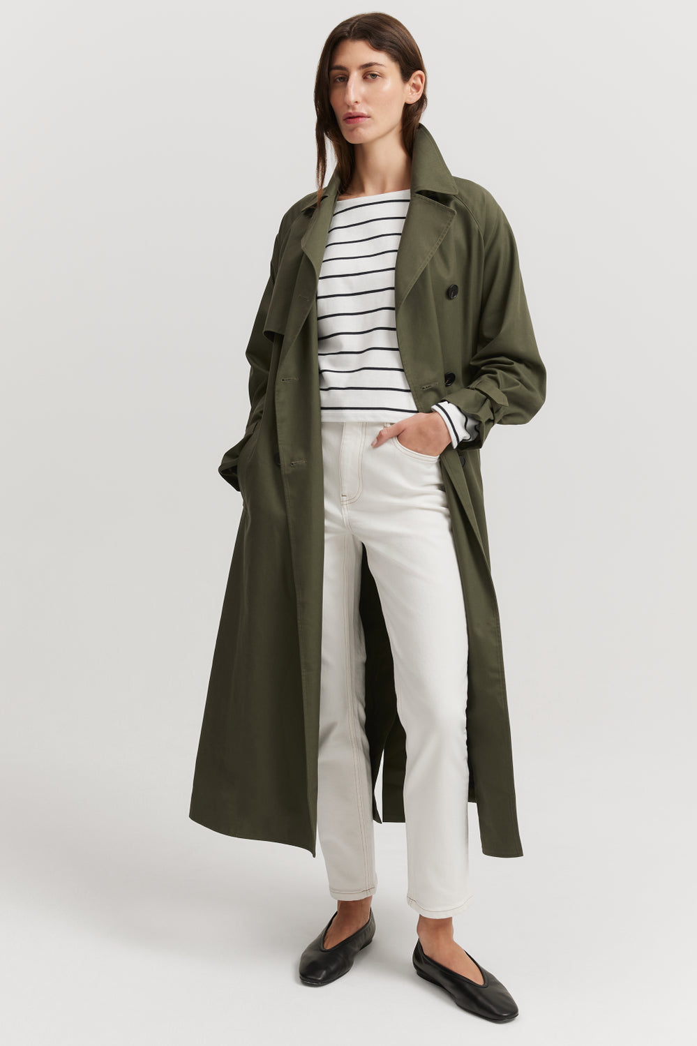 Cotton Stripe Long Sleeve Boat Neck T-Shirt