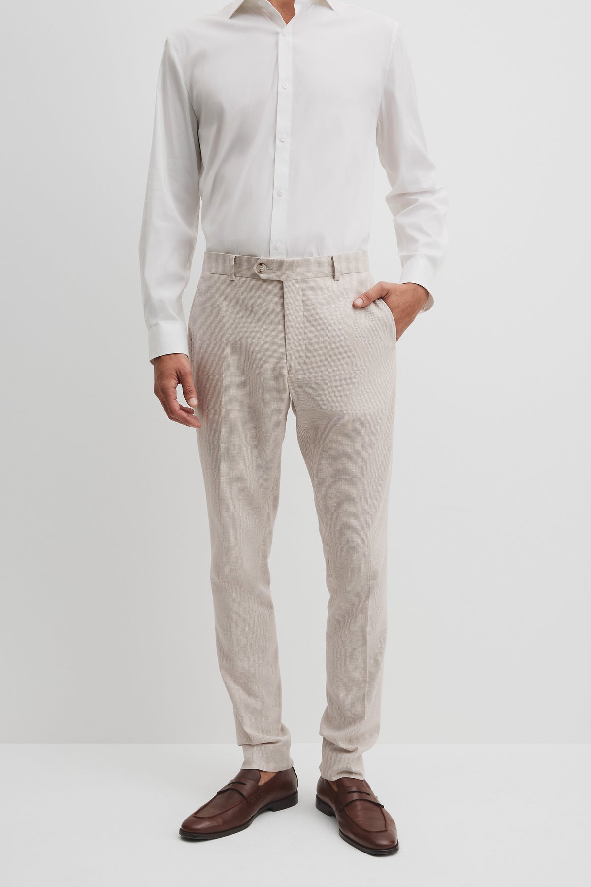 Tapered Fit Linen Cotton Pintuck Pant