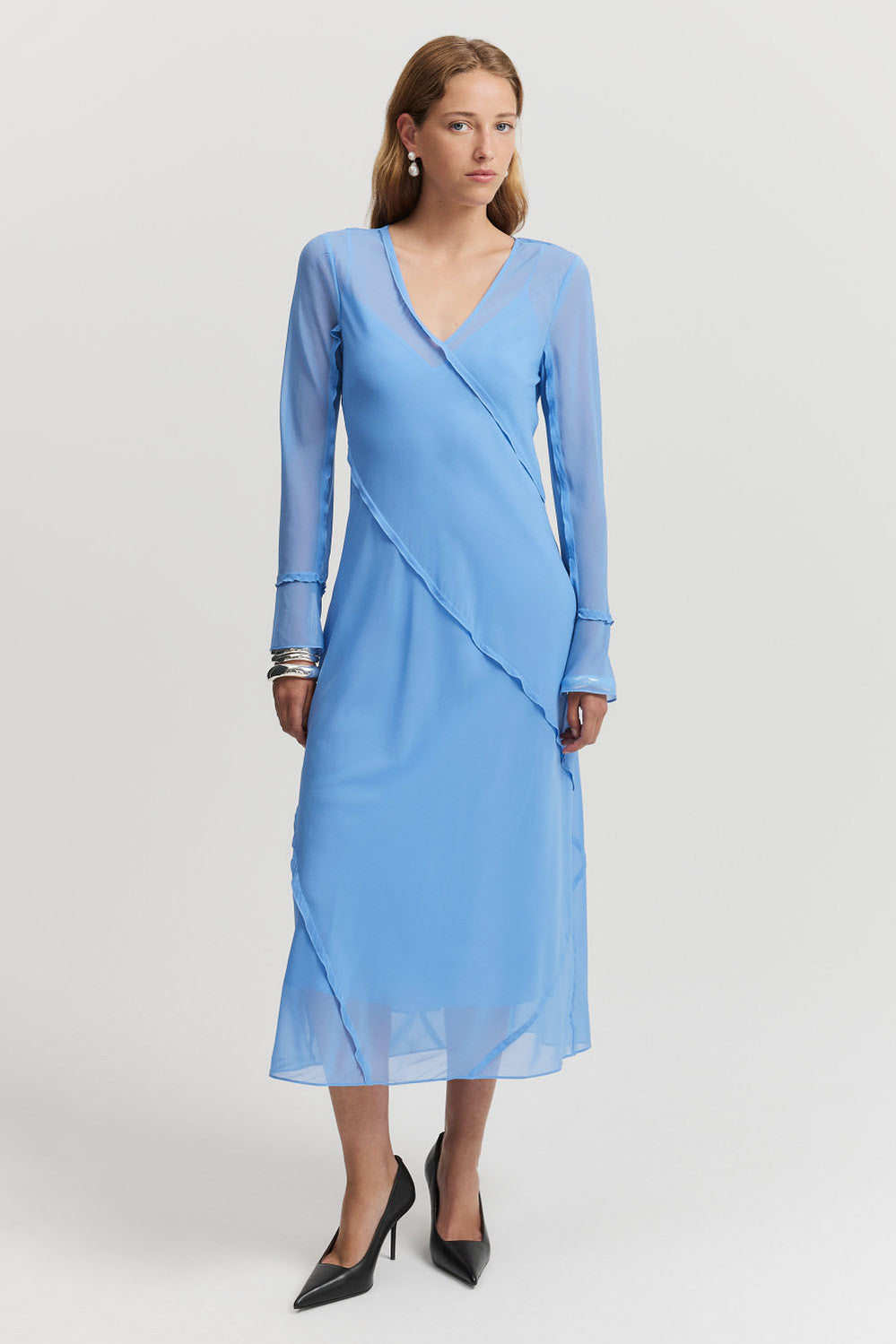 Georgette Long Sleeve Midi Dress