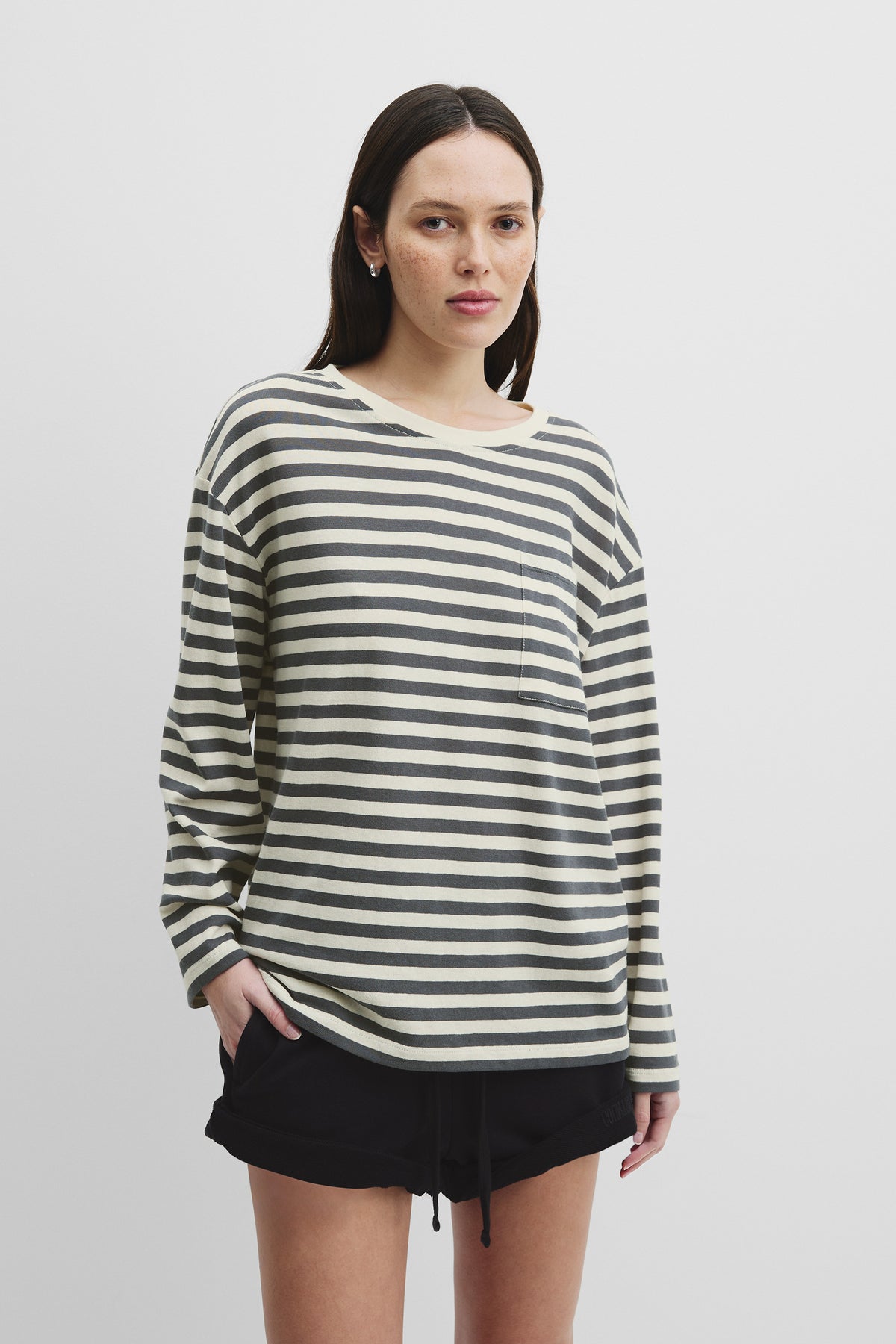 Cotton Stripe Long Sleeve Relaxed T-Shirt