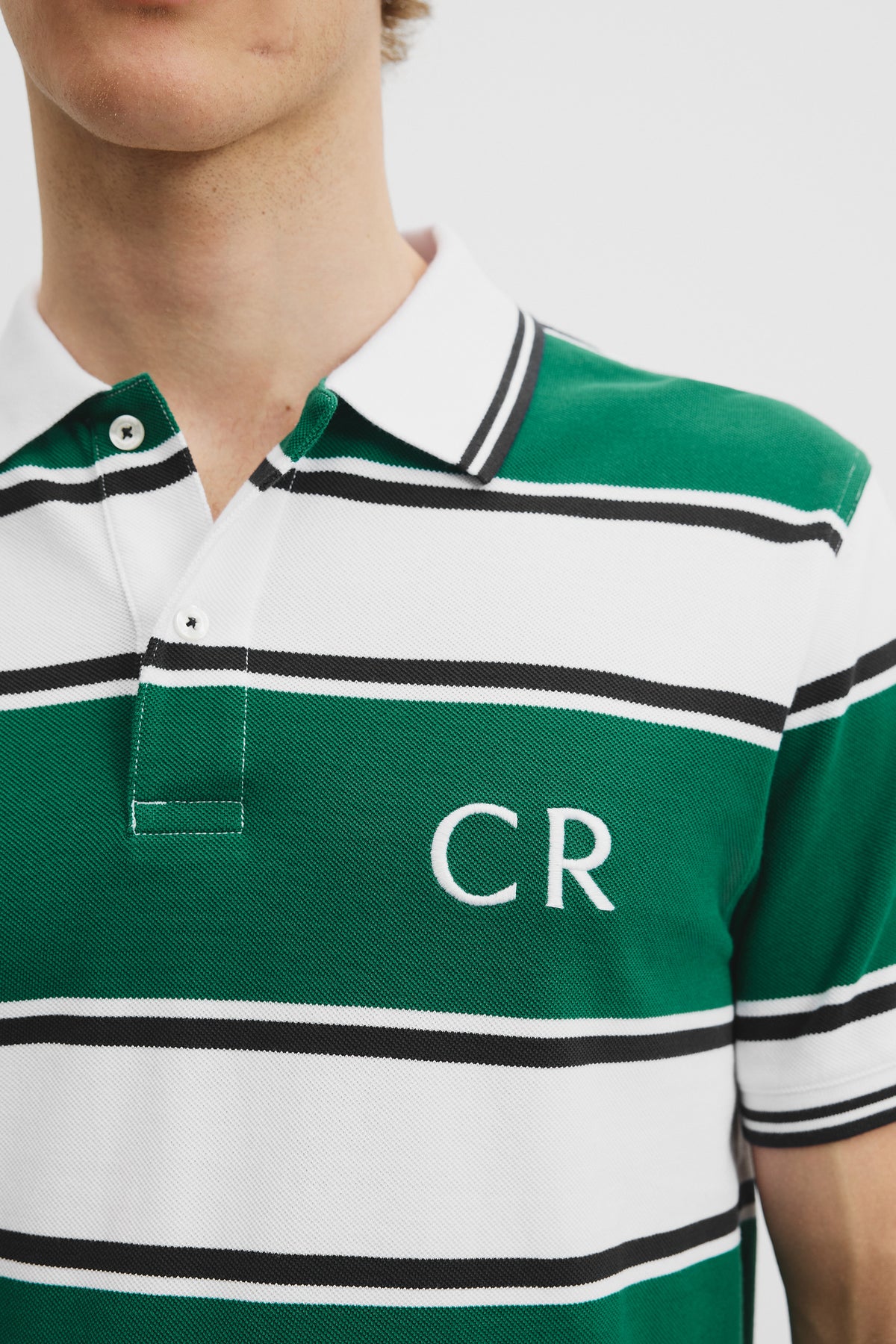 Australian Cotton Cr Logo Stripe Pique Polo