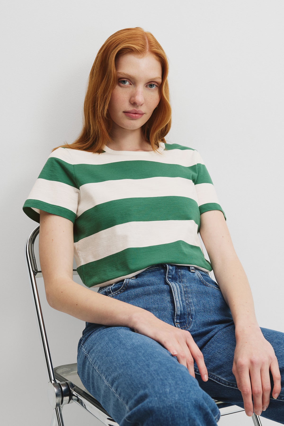 Cotton Stripe Short Sleeve Cotton Slub T-Shirt