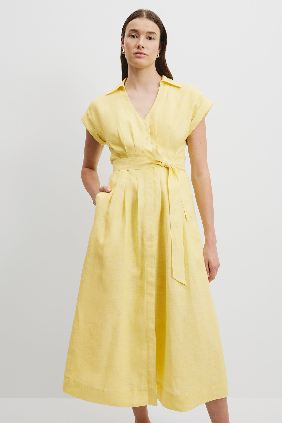 Organically Grown Linen Tuck Detail Midi Dress