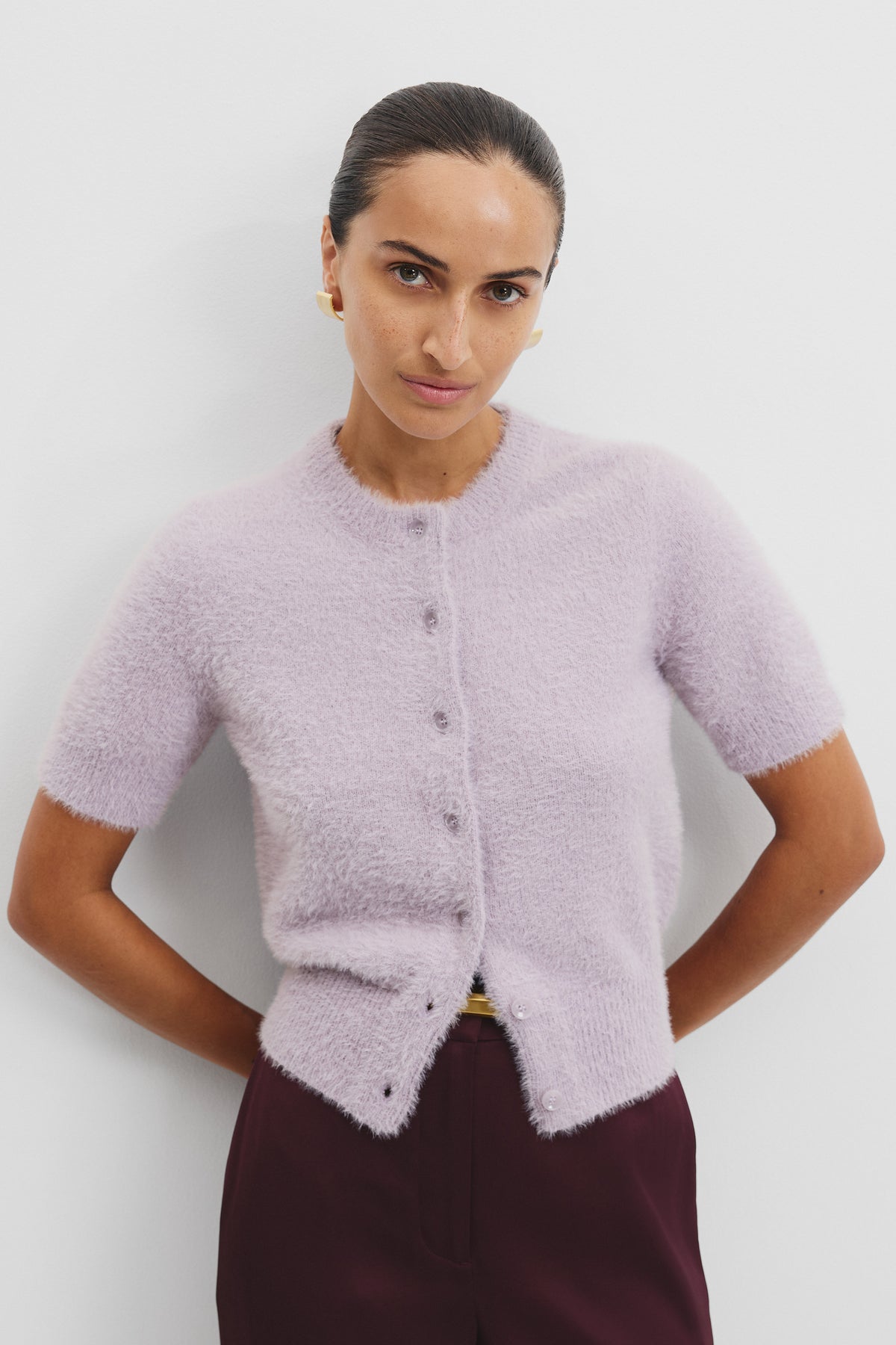 Fluffy Button Detail Knit