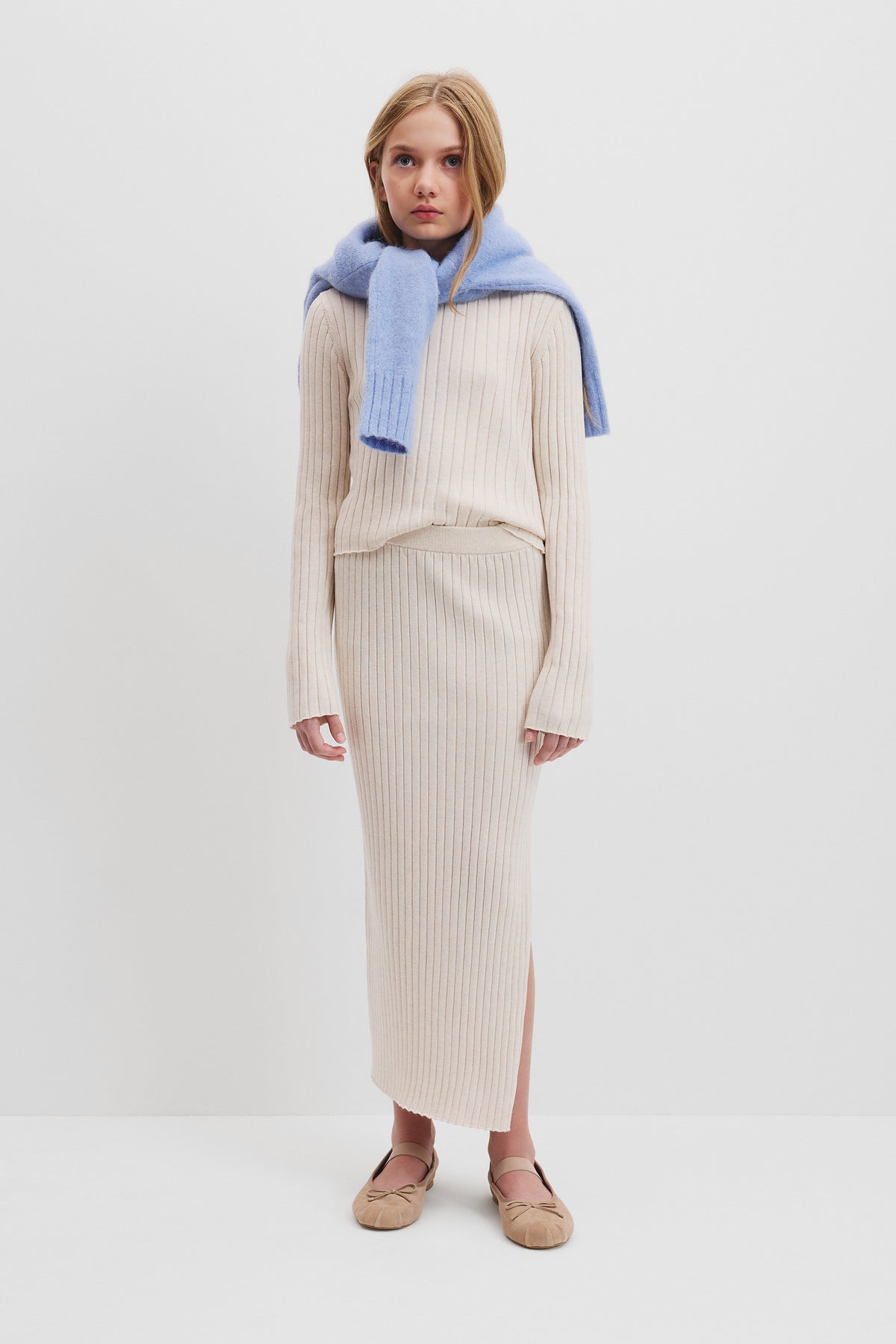 Teen Cotton Rib Knit Midi Skirt