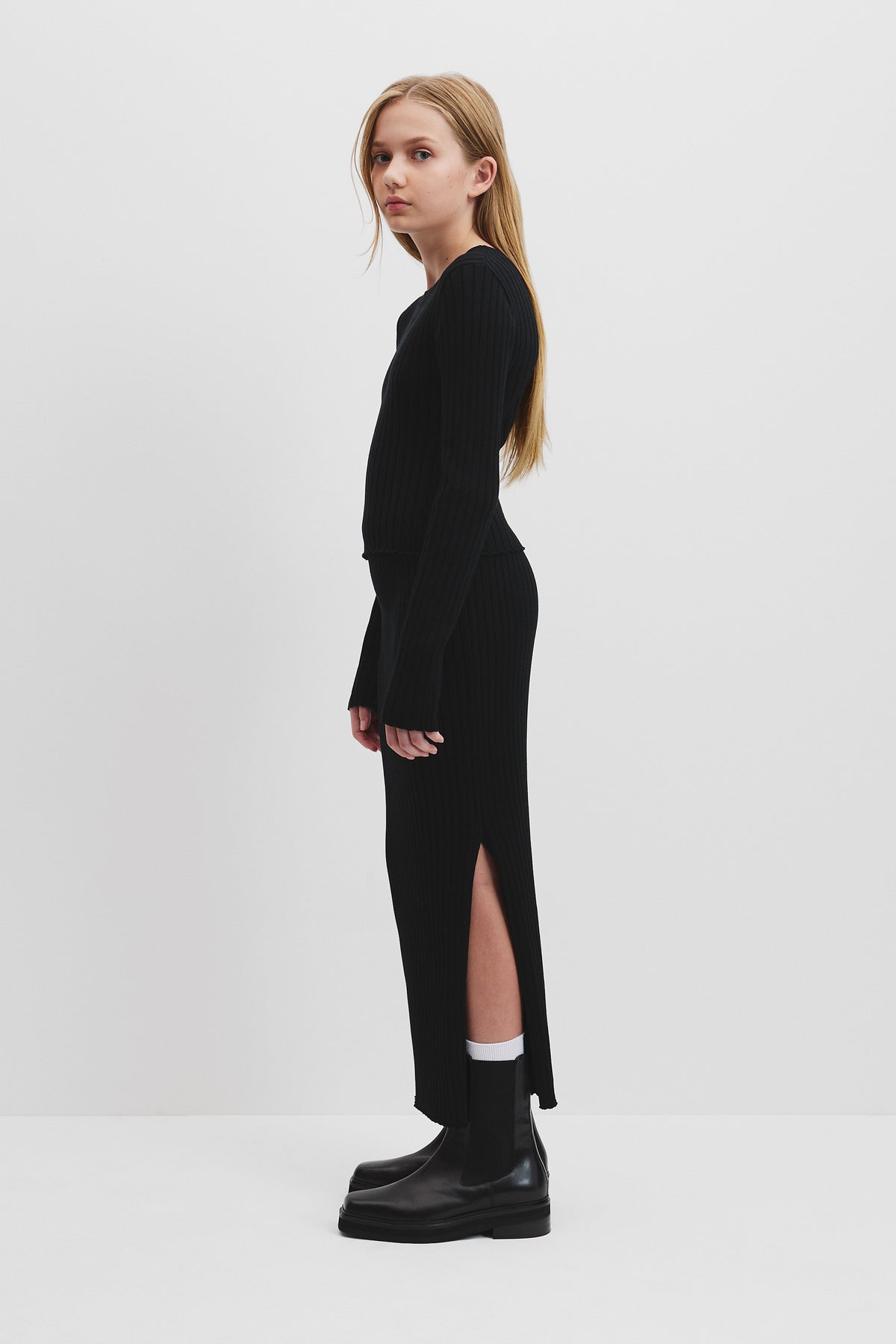 Teen Cotton Rib Knit Midi Skirt