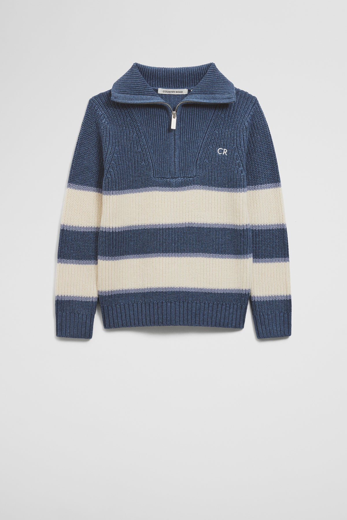 Cotton Blend Stripe Half Zip Knit