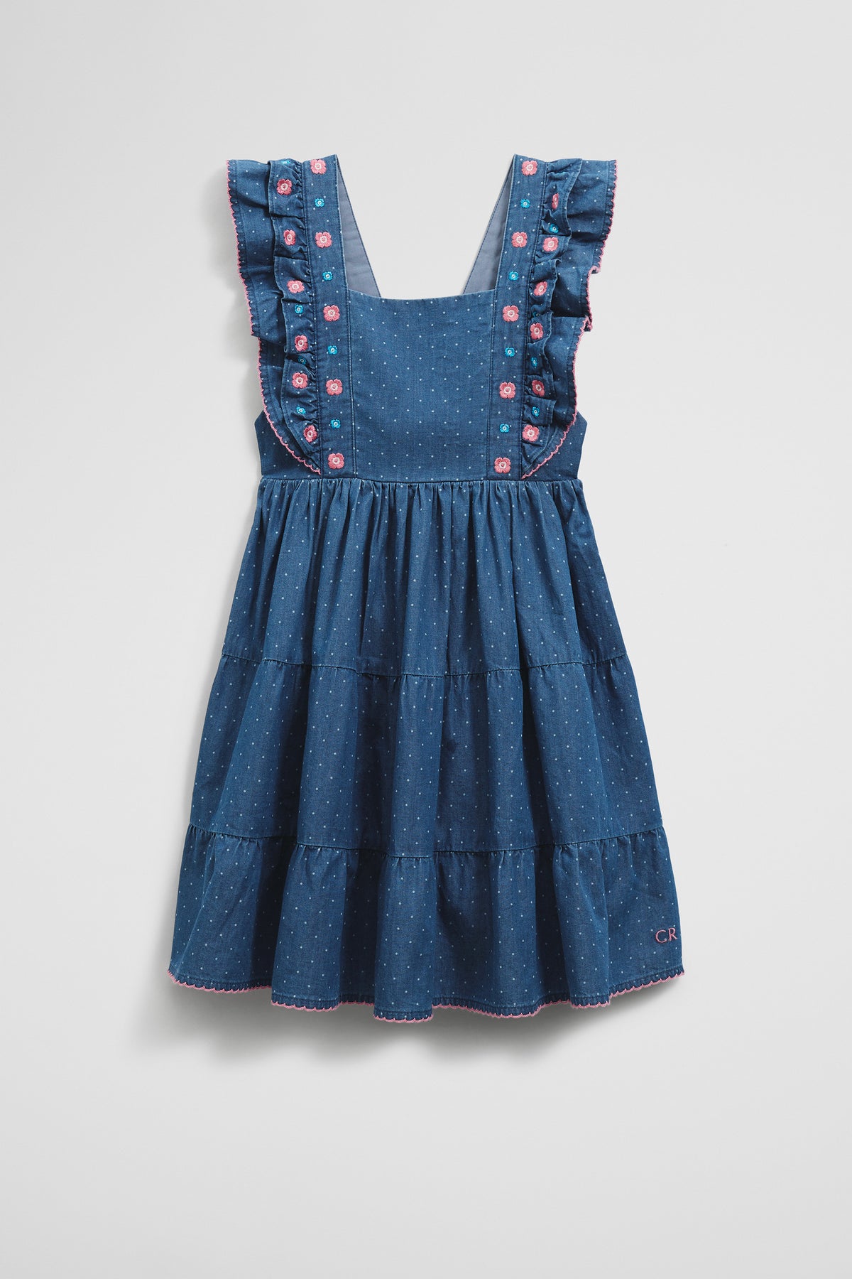 Cotton Chambray Frill Embroidered Dress