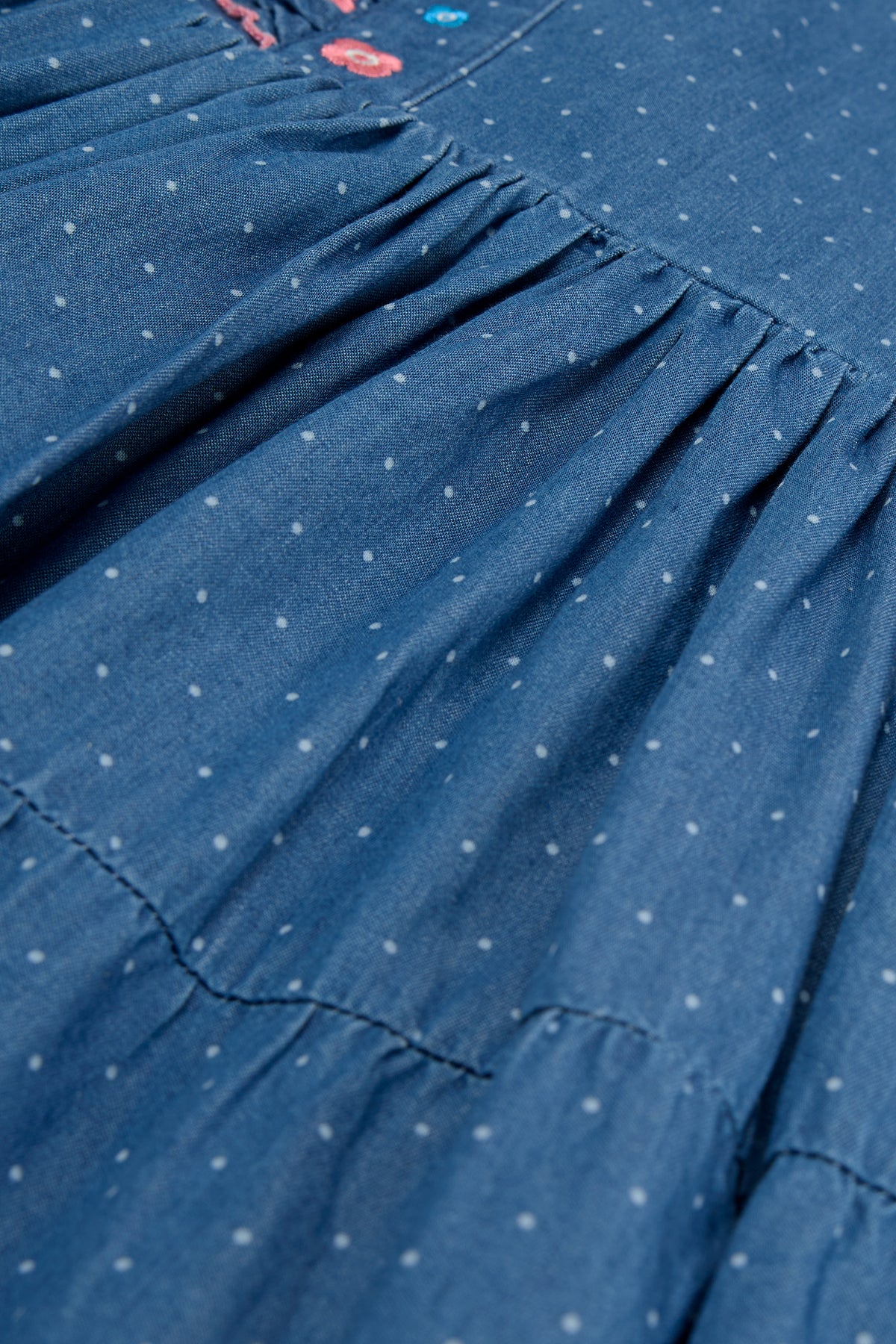 Cotton Chambray Frill Embroidered Dress