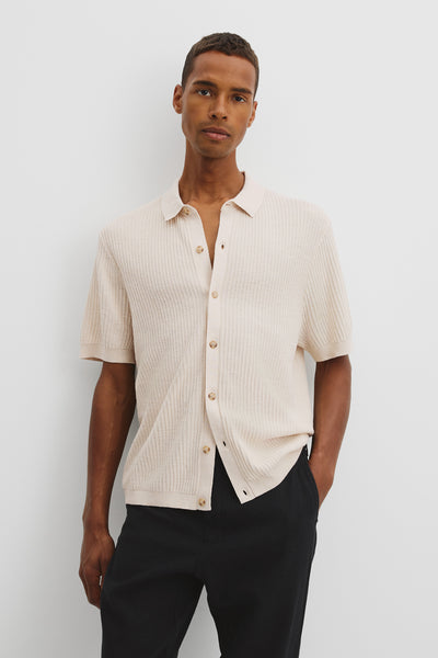 Short Sleeve Cotton Linen Knit Shirt