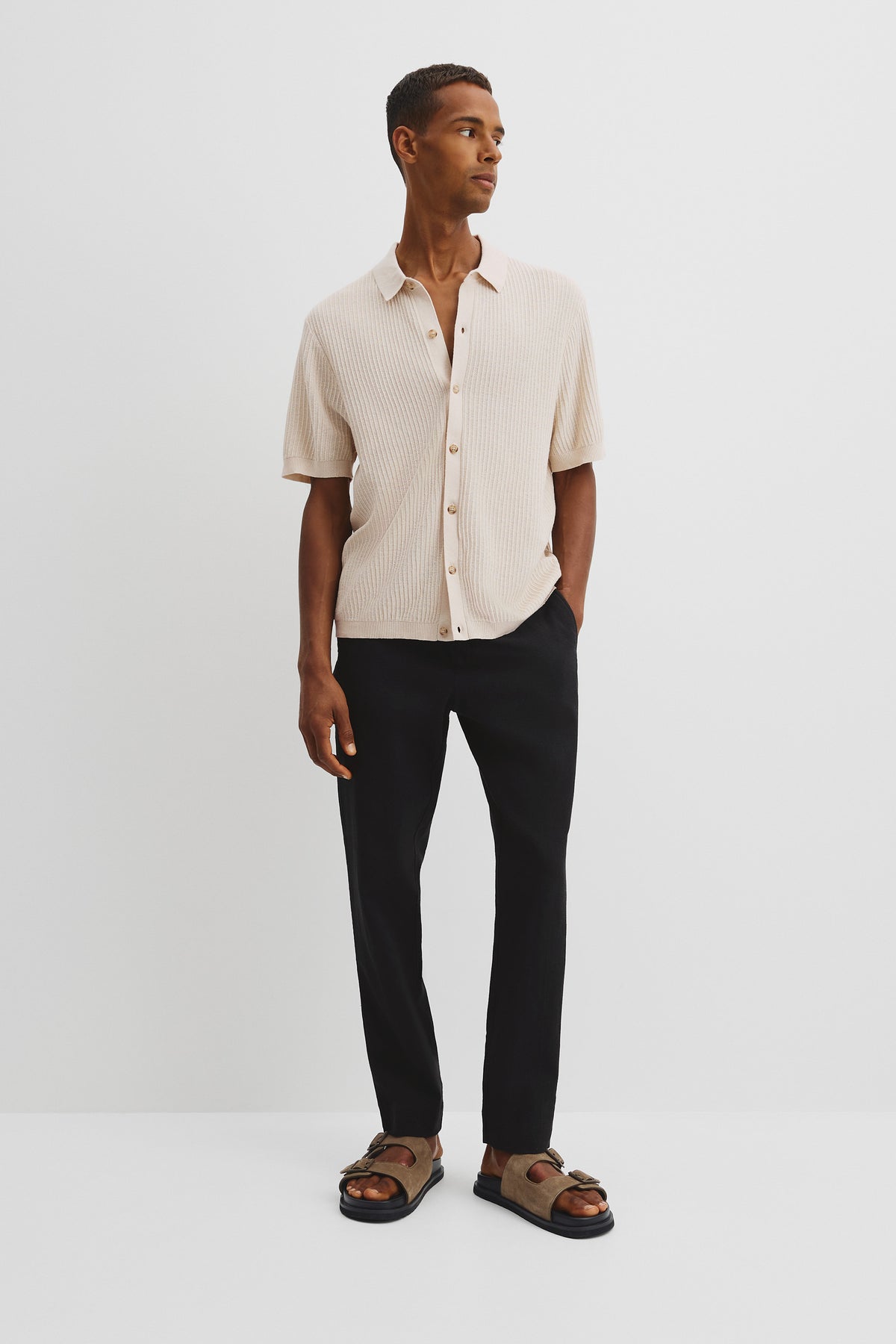Short Sleeve Cotton Linen Knit Shirt