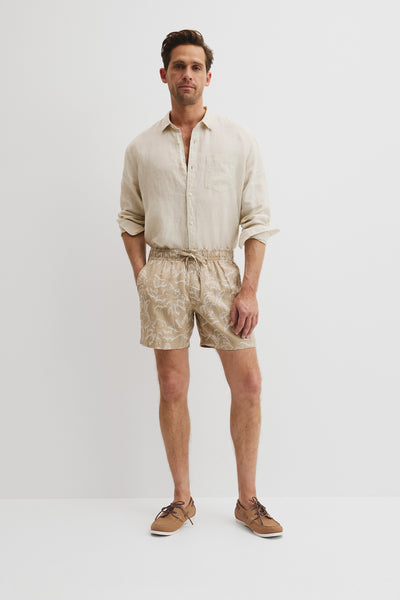 Organically Grown Linen Print 6" Drawcord Short