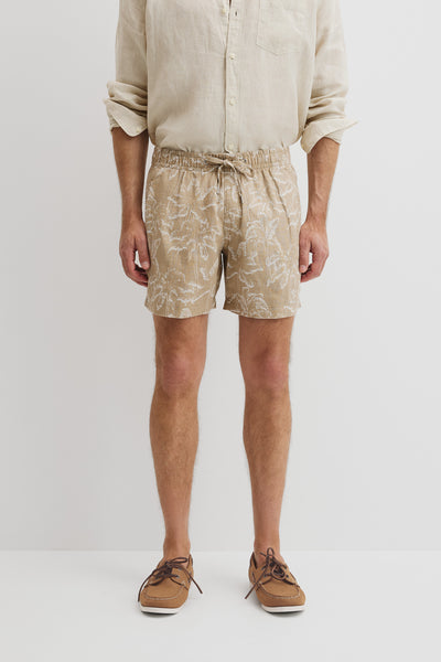 Organically Grown Linen Print 6" Drawcord Short