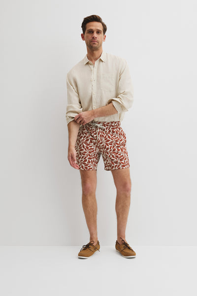 Recycled Polyester Leaf Print Swim Short
