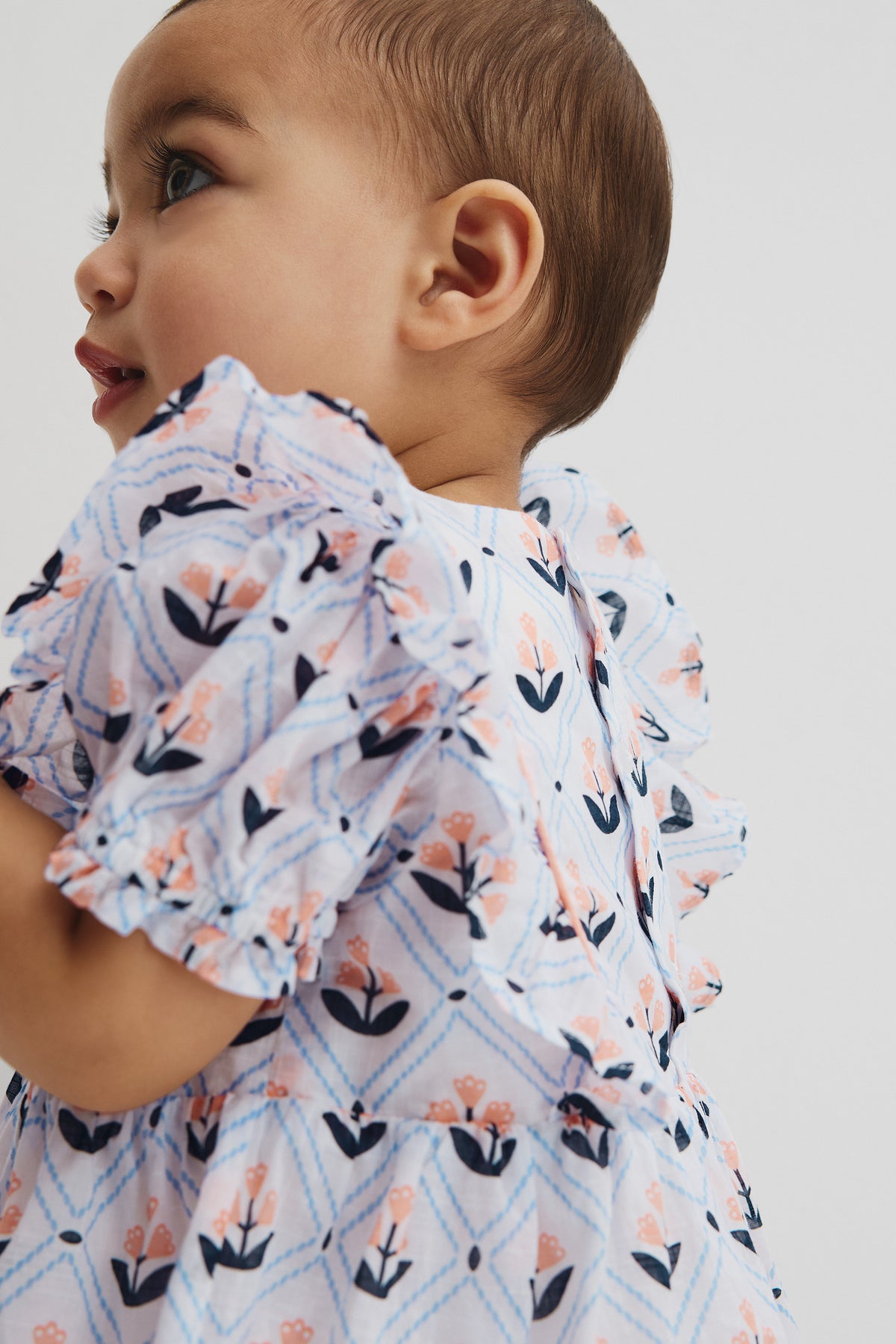 Short Sleeve Frill Print Dress