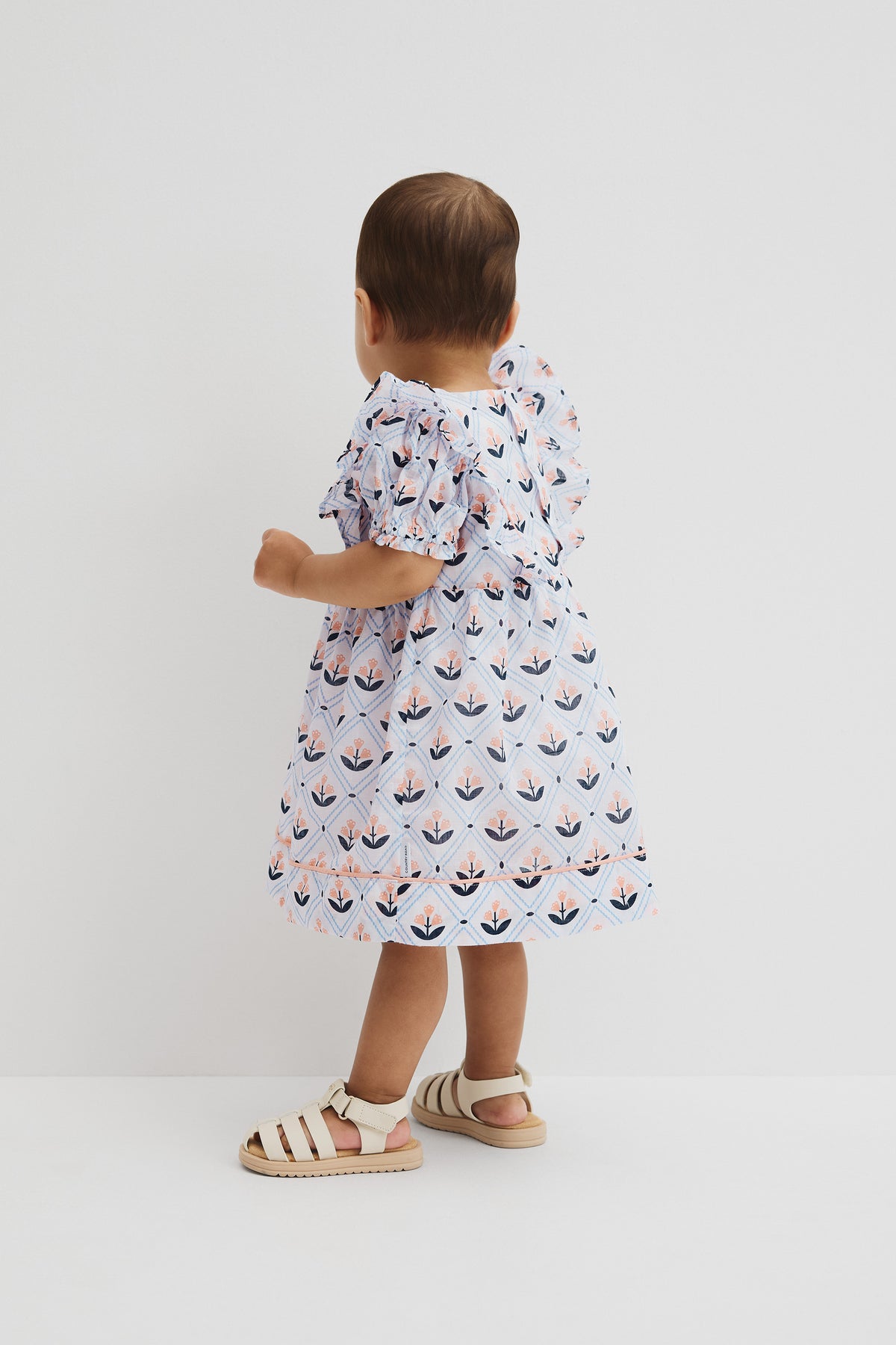 Short Sleeve Frill Print Dress