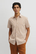 Short Sleeve Cotton Leaf Print Shirt