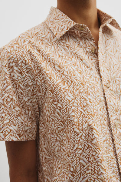 Short Sleeve Cotton Leaf Print Shirt