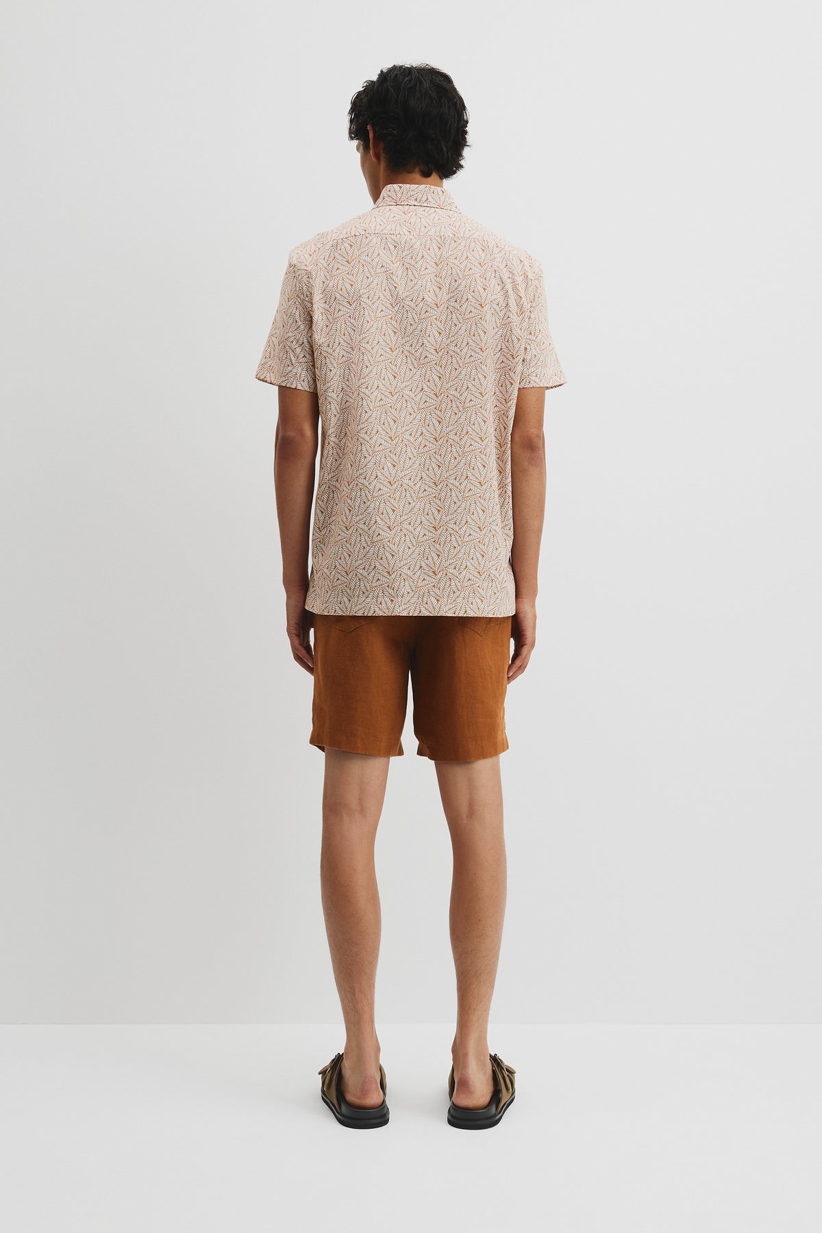 Short Sleeve Cotton Leaf Print Shirt