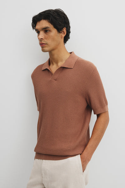 Short Sleeve Cotton Linen Knit Polo