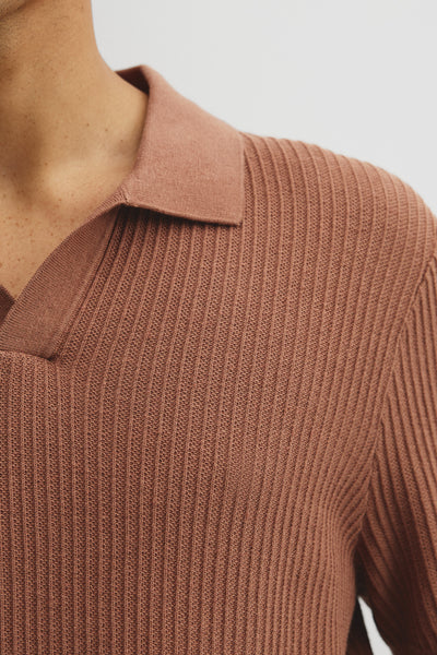 Short Sleeve Cotton Linen Knit Polo