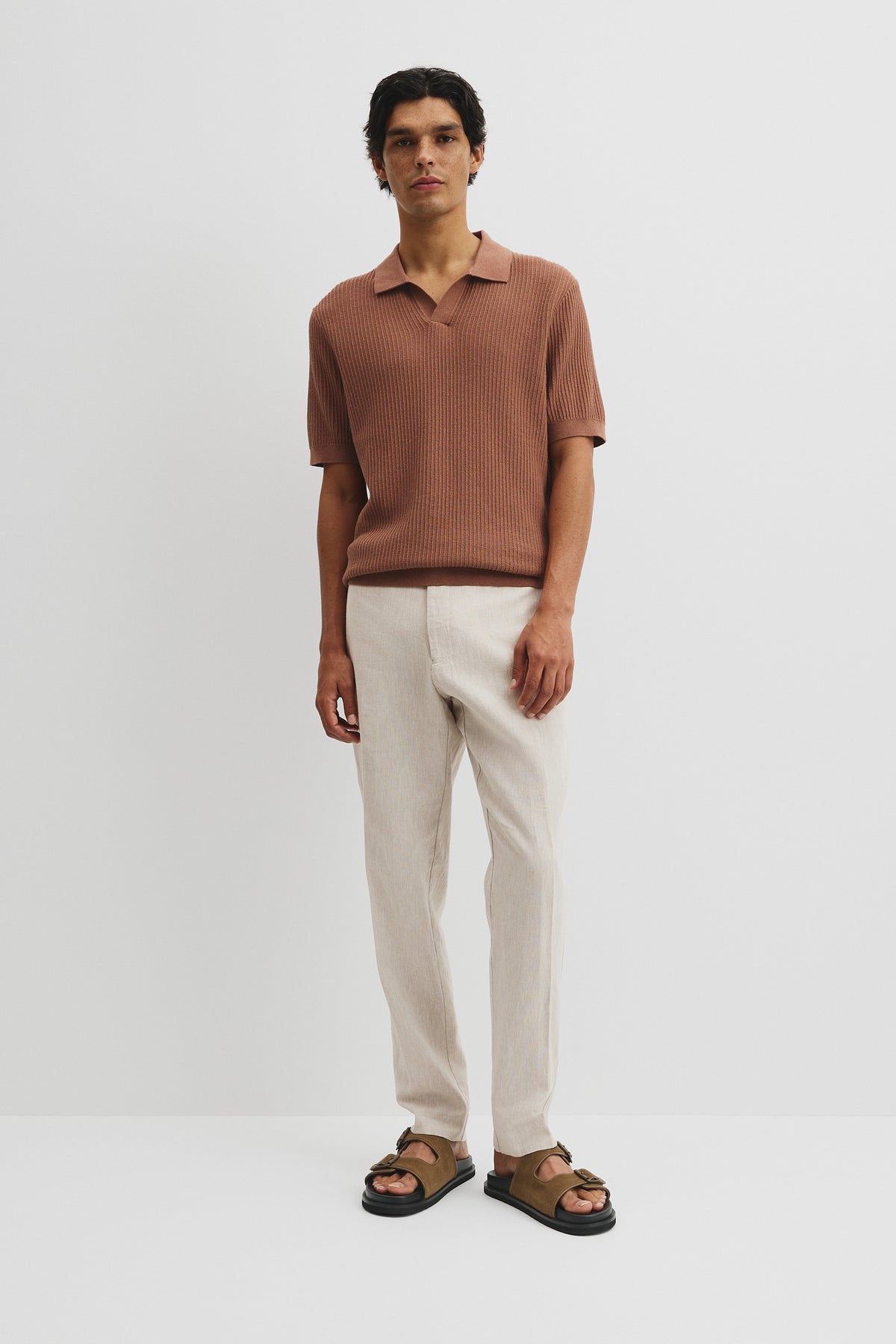 Short Sleeve Cotton Linen Knit Polo