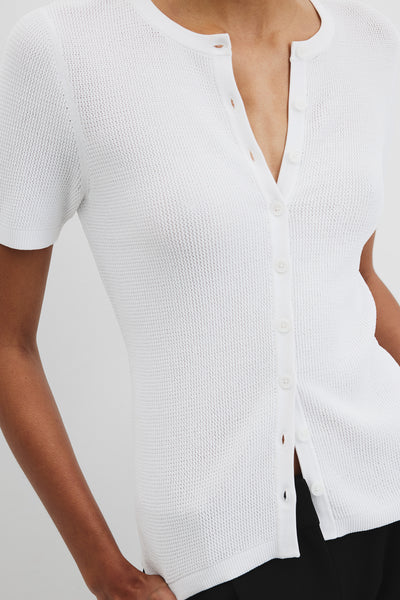 Waffle Short Sleeve Button Knit