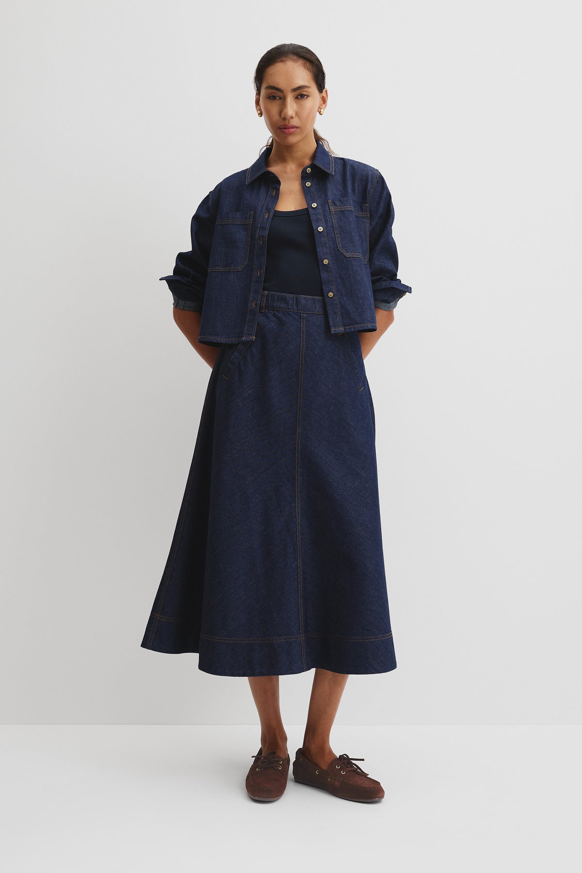 Lightweight Denim Midi Skirt
