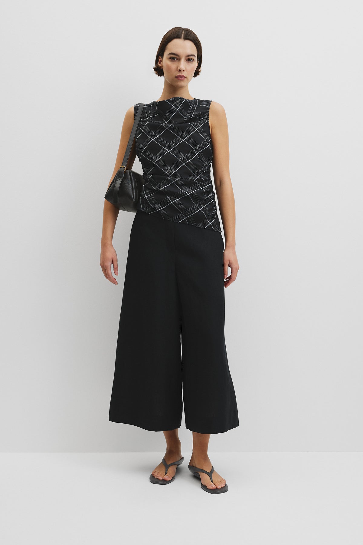 Organically Grown Linen Check Ruched Linen Tank