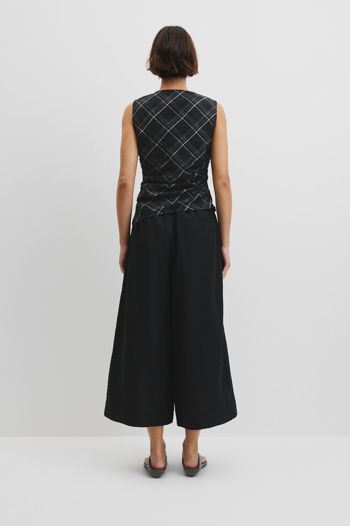 Organically Grown Linen Check Ruched Linen Tank