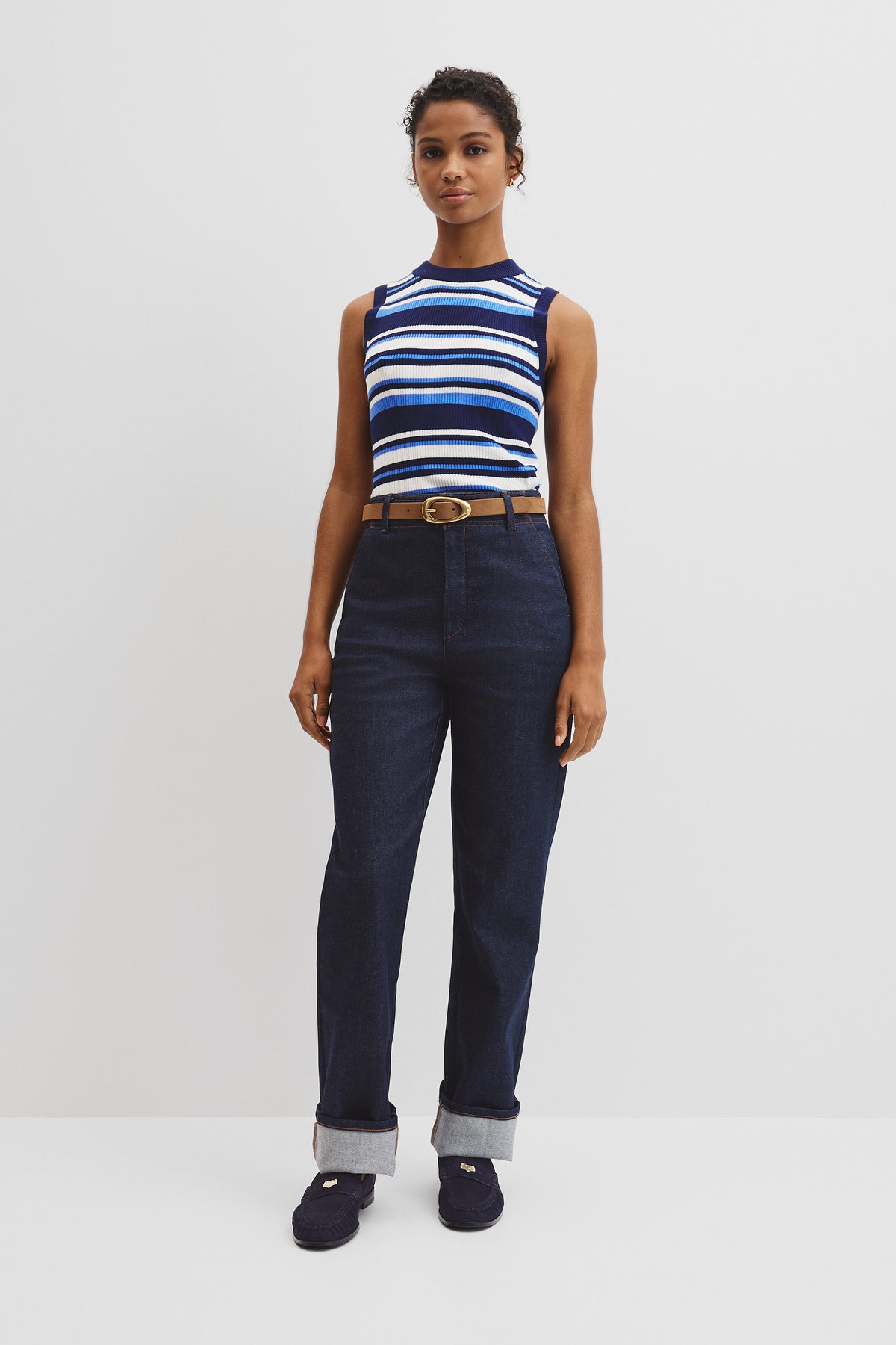 Australian Merino Crew Neck Stripe Knit Tank