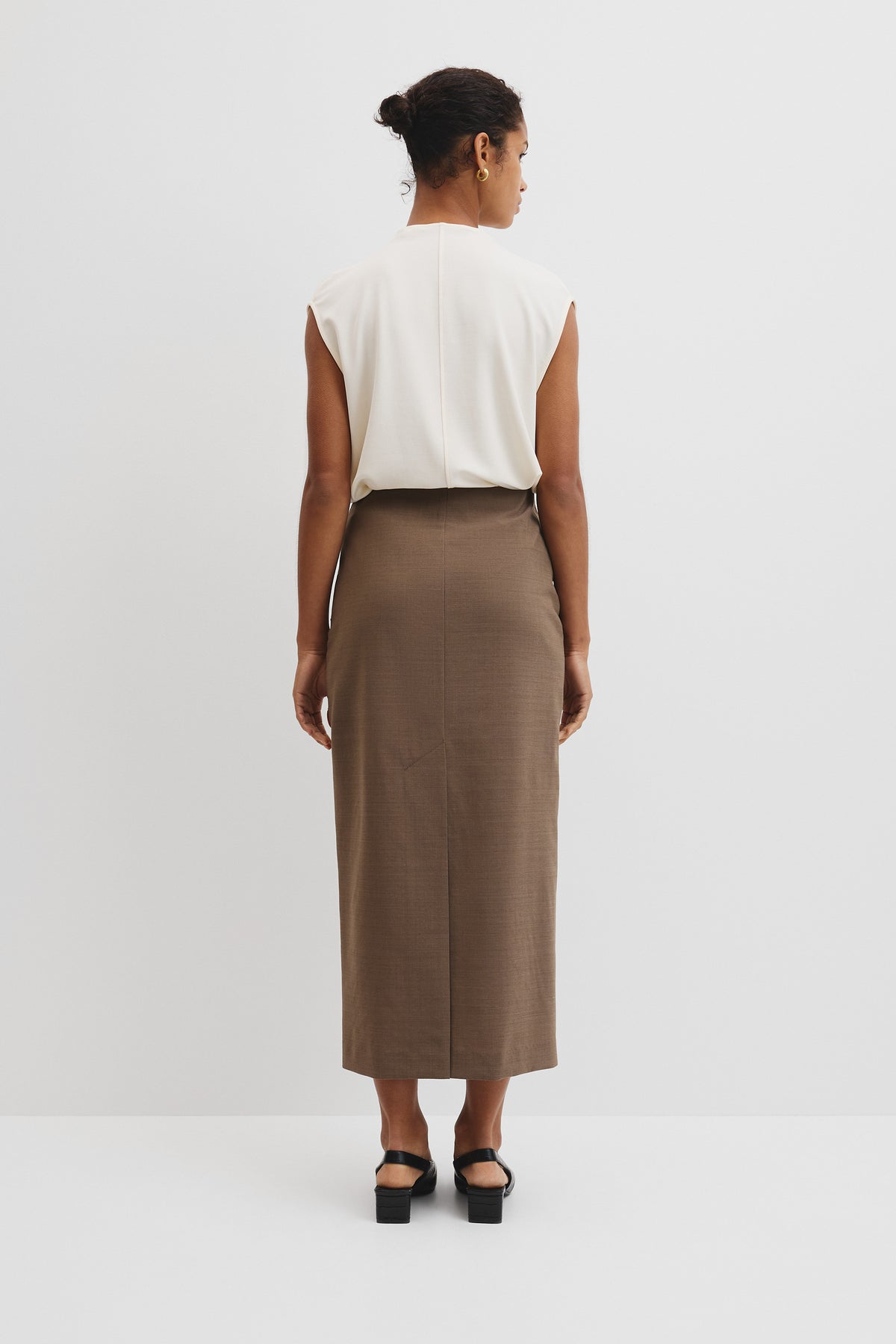 Wool Blend Midi Tailored Skirt