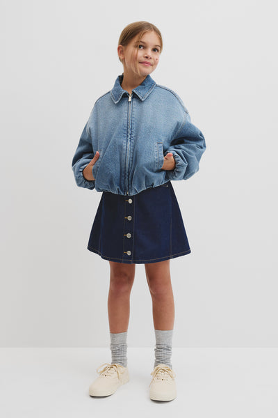 Teen Denim Pleated Bomber