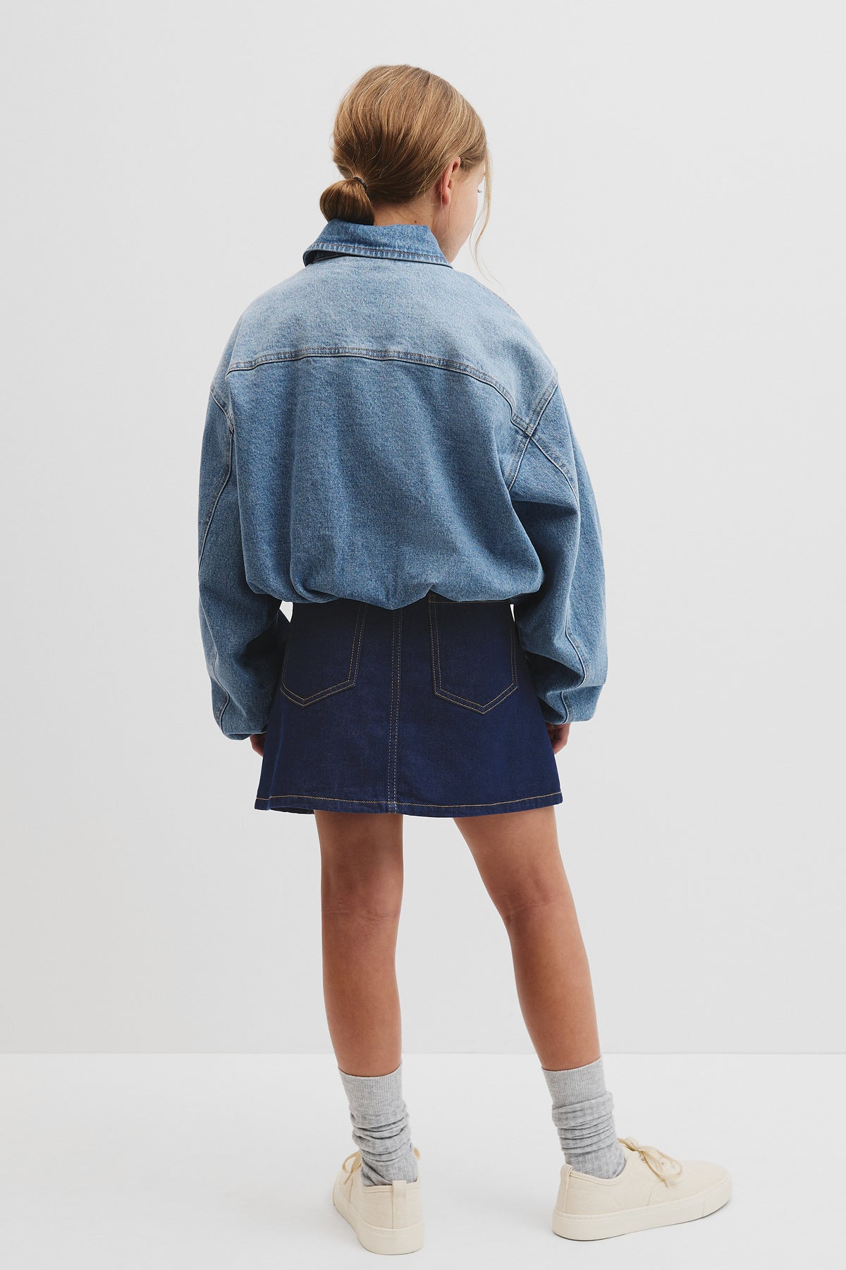 Teen Denim Pleated Bomber