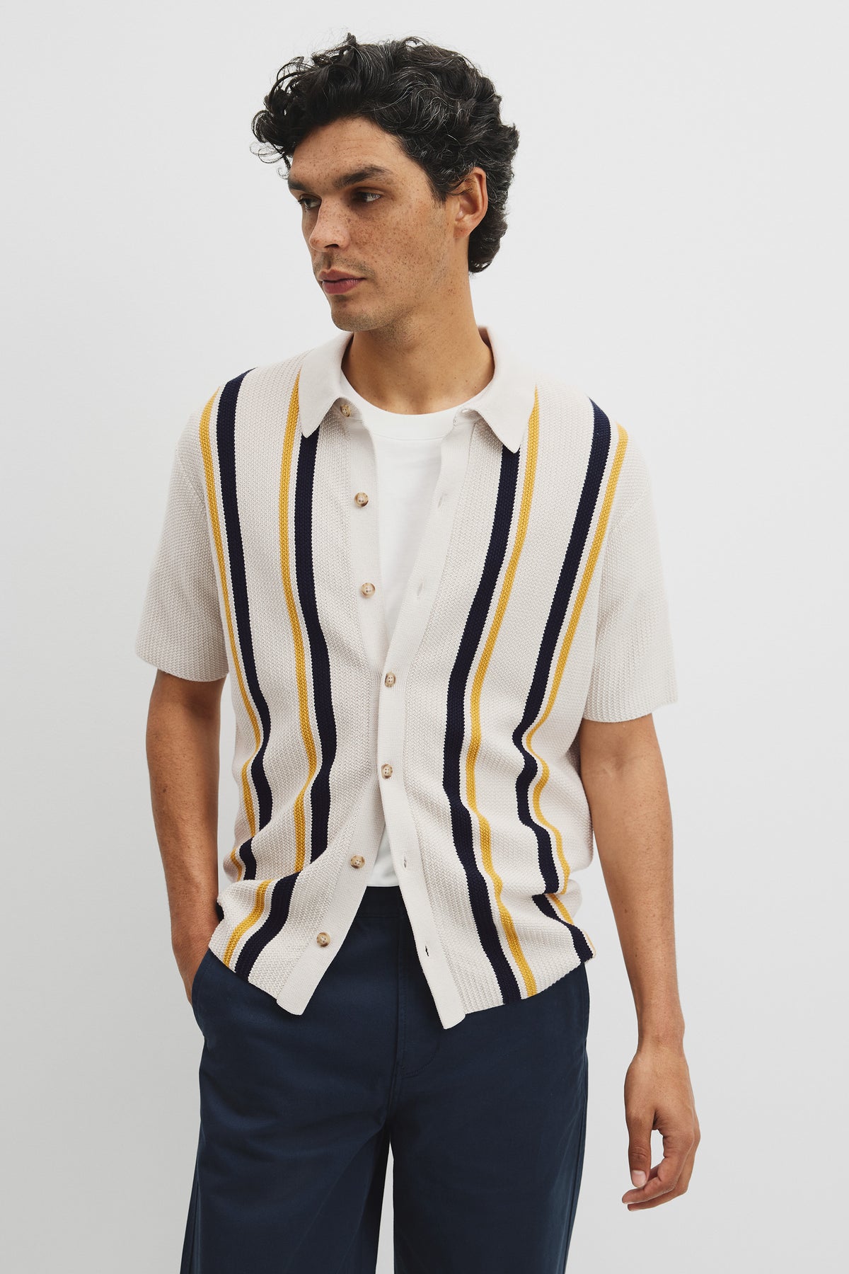 Australian Good Earth Cotton Textured Stripe Knit Shirt
