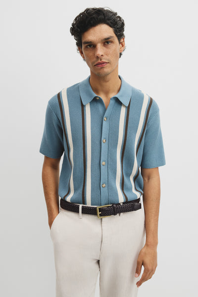 Australian Good Earth Cotton Textured Stripe Knit Shirt